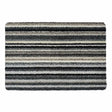 Hug Rug Candy Stripe doormat 50cm x 75cm with horizontal stripes in black, grey and cream wool pile fabric on white background