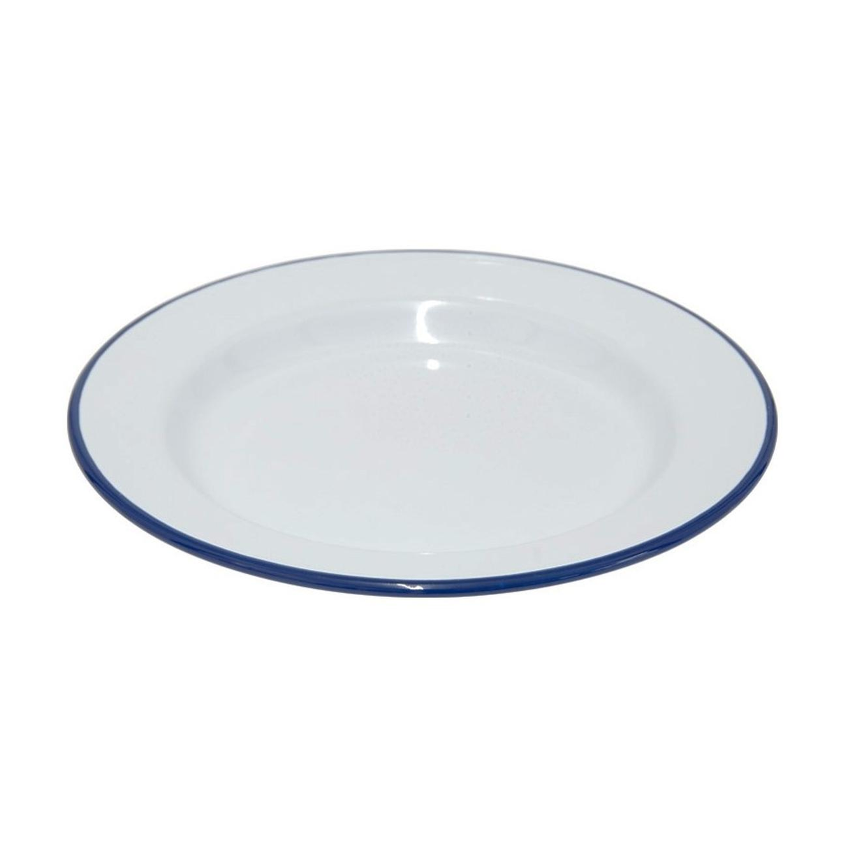 Falcon round enamel plate 24cm with white surface and dark blue rim, displayed against white background