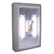 Expro COB Switch Light battery operated wall mounted light with white plastic frame gray toggle switch and illuminated LED panel featuring light bulb icon