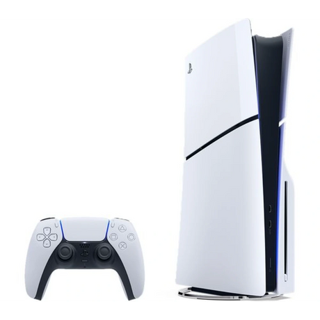 Gaming console and controller set on a white background