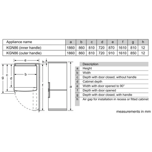 Bosch Series 4 186cm Fridge Freezer 86cm Wide - Stainless Steel | KGN86VIEAG
