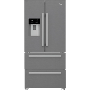 BEKO HarvestFresh 4 Door American Style Fridge Freezer - Brushed Steel | GNE460520DVPX
