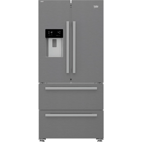 BEKO HarvestFresh 4 Door American Style Fridge Freezer - Brushed Steel | GNE460520DVPX