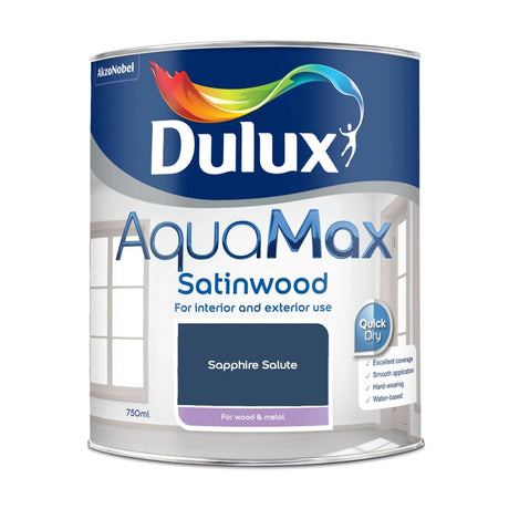 Dulux Aquamax Satinwood Water Based 750ml Wood and Metail Paint - Sapphire Salute