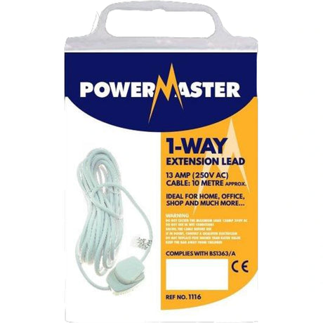 Powermaster 1 Gang 10 Metre Extension Lead - White