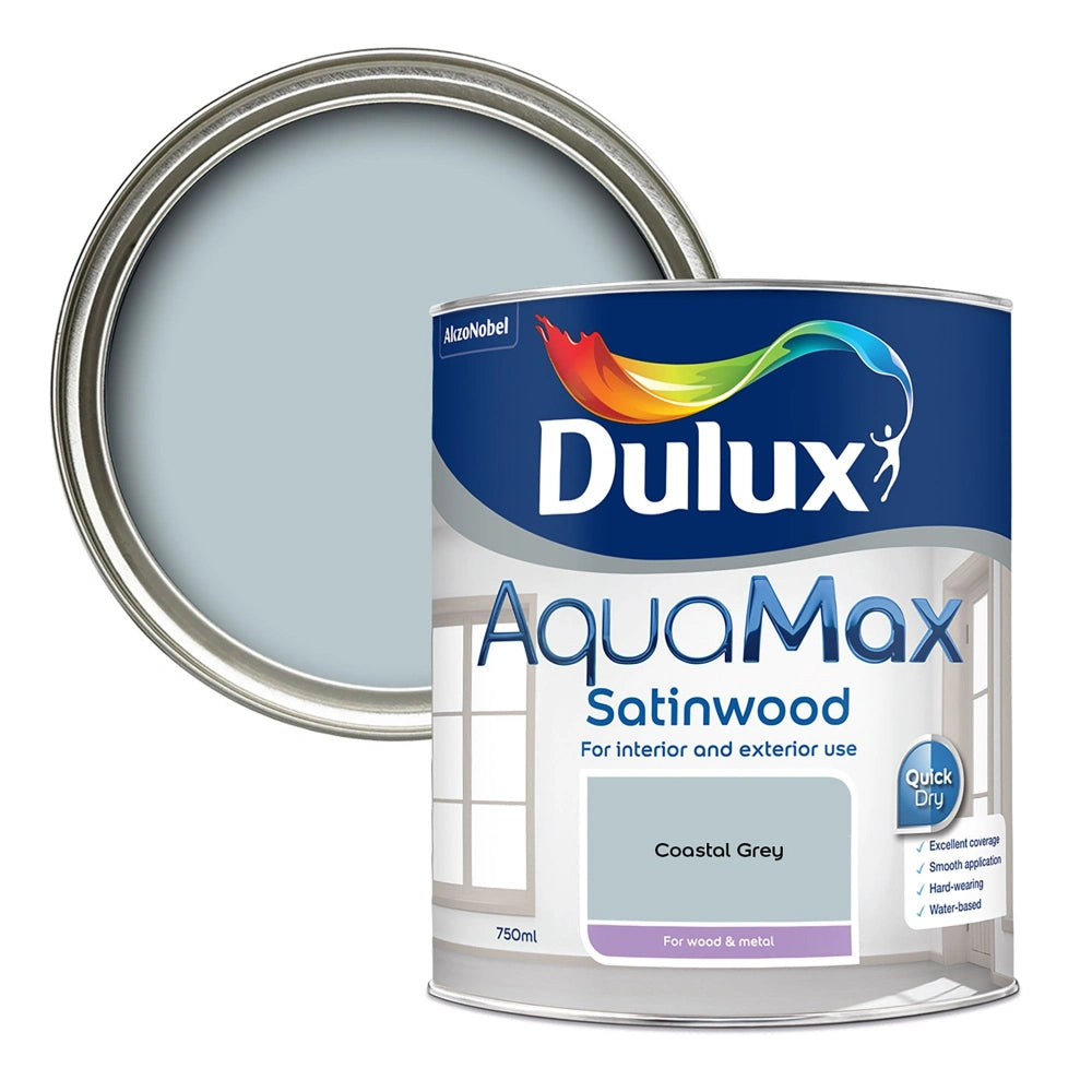 Dulux Aquamax Satinwood Water Based 750ml Wood and Metal Paint - Coastal Grey