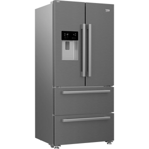 BEKO HarvestFresh 4 Door American Style Fridge Freezer - Brushed Steel | GNE460520DVPX