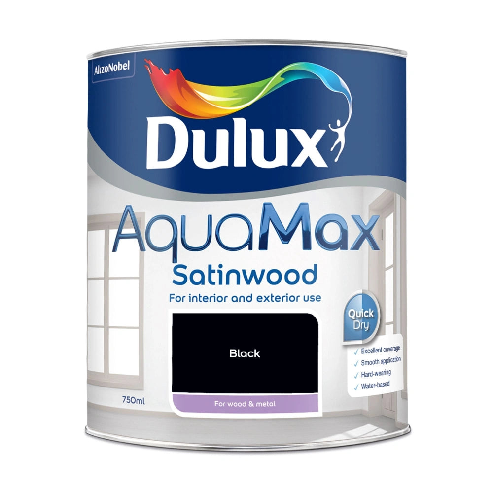Dulux Aquamax Satinwood Water Based 750ml Wood and Metal Paint - Black | 5918733