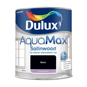 Dulux Aquamax Satinwood Water Based 750ml Wood and Metal Paint - Black | 5918733