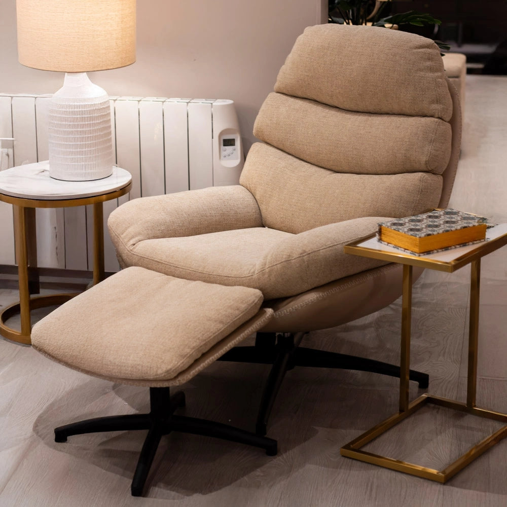 Tara Lane Khloe Rocking Swivel Chair with Stool - Biscuit | TL7104