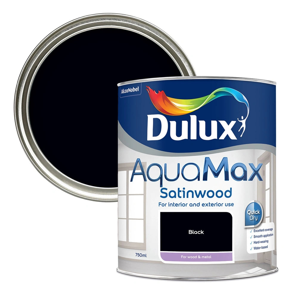Dulux Aquamax Satinwood Water Based 750ml Wood and Metal Paint - Black | 5918733