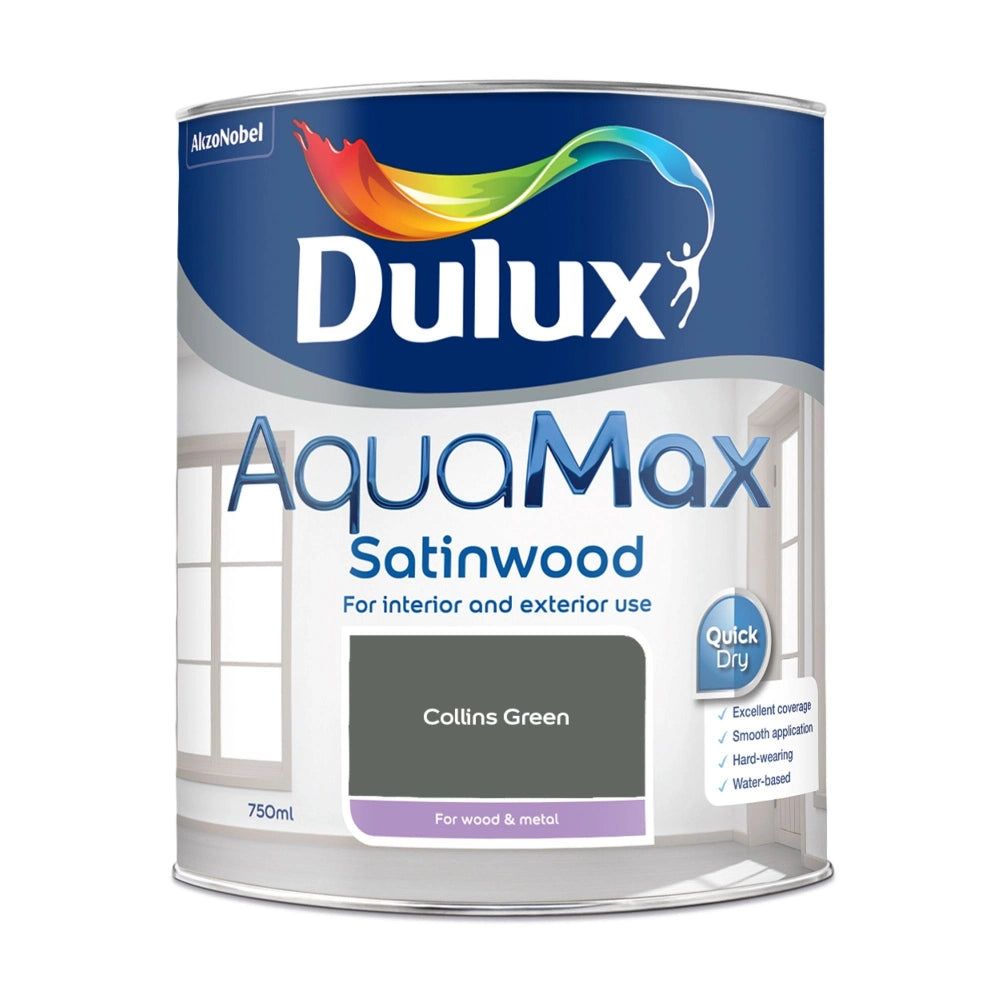 Dulux Aquamax Satinwood Water Based 750ml Wood and Metal Paint - Collins Green | 5918731