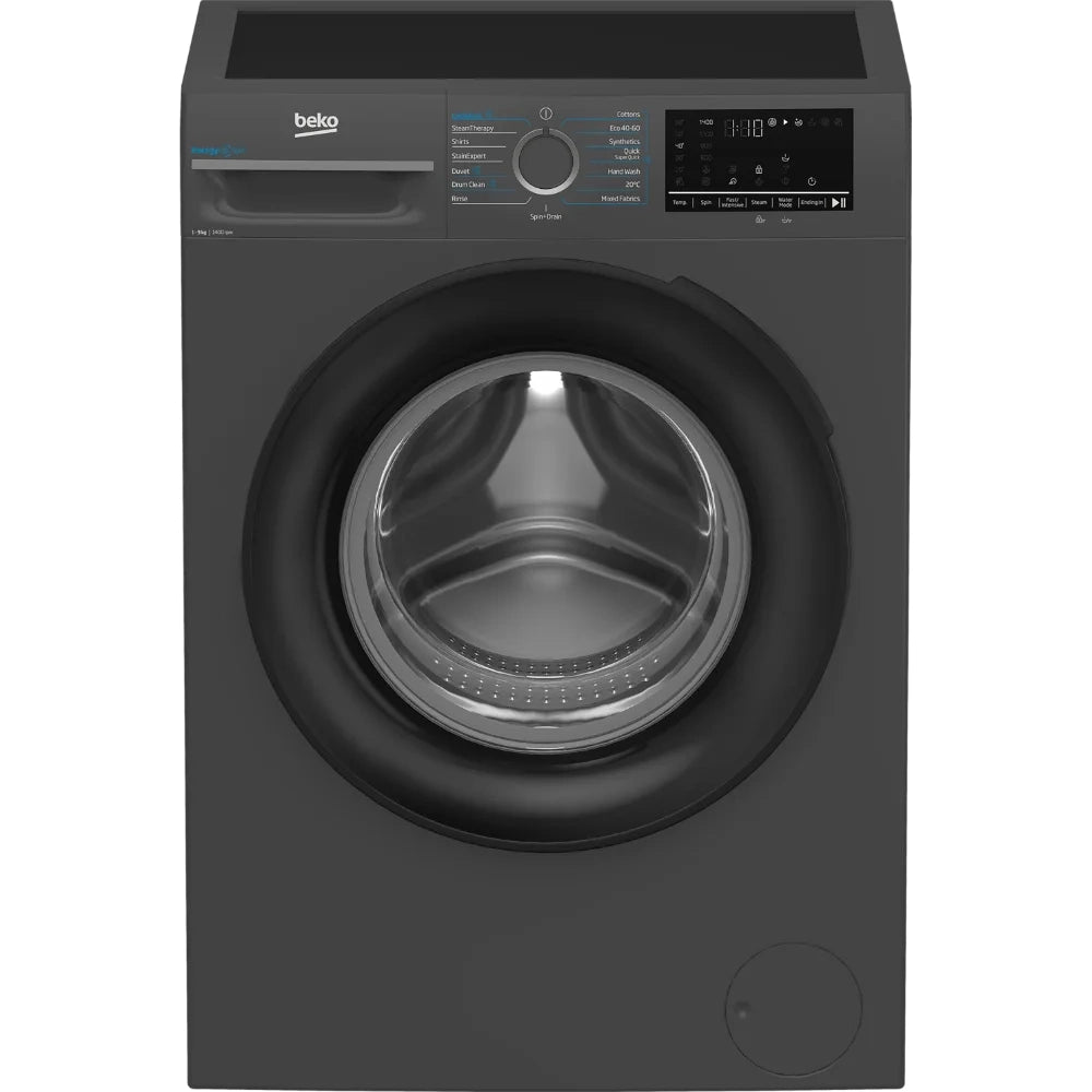 Black Beko washing machine on a white background