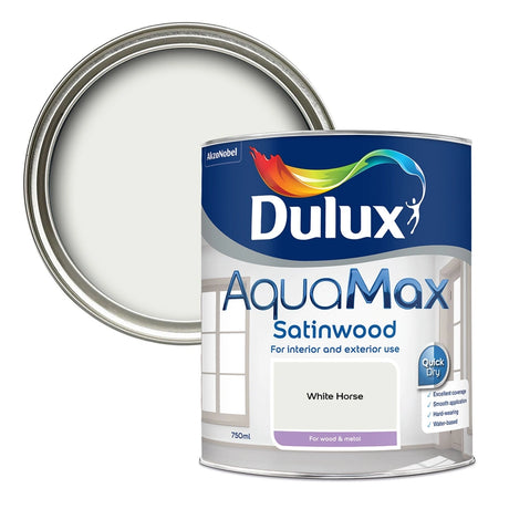 Dulux Aquamax Satinwood Water Based 750ml Wood and Metal Paint - White Horse
