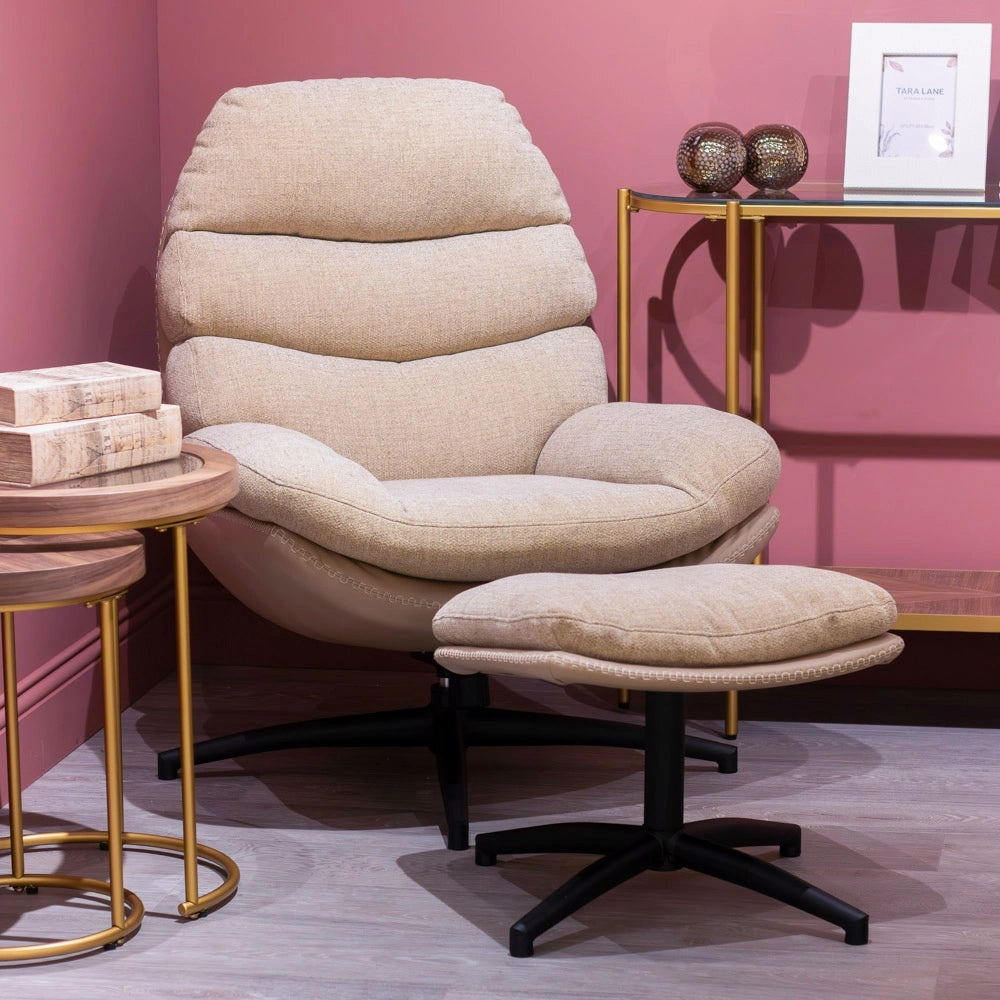 Tara Lane Khloe Rocking Swivel Chair with Stool - Biscuit | TL7104