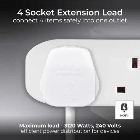 Masterplug 4 Socket 2 Metre Extension Lead - White | BFG210N-MP