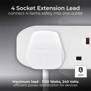 Masterplug 4 Socket 2 Metre Extension Lead - White | BFG210N-MP