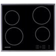 Samsung 57cm electric ceramic hob with four cooking zones on black glass surface, stainless steel frame, and touch controls on right side