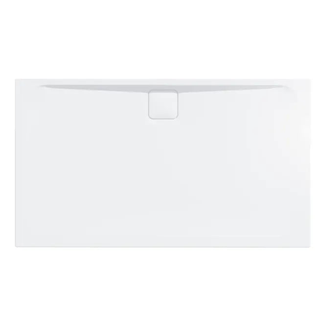White rectangular shower tray with integrated waste cover, Level25 design with subtle rim detail, overhead view