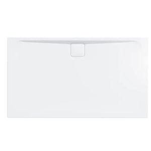 White rectangular shower tray with integrated waste cover, Level25 design with subtle rim detail, overhead view