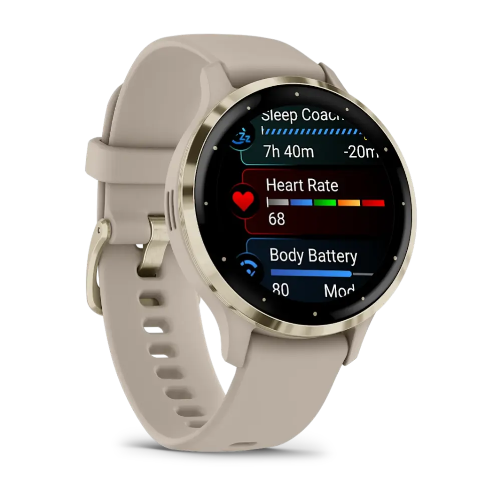 Garmin Venu 3S Soft Gold Stainless Steel Bezel Silicone Band - French Grey | 49-GAR-010-02785-02