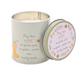 Decorative candle in a tin with a motivational quote on a white background