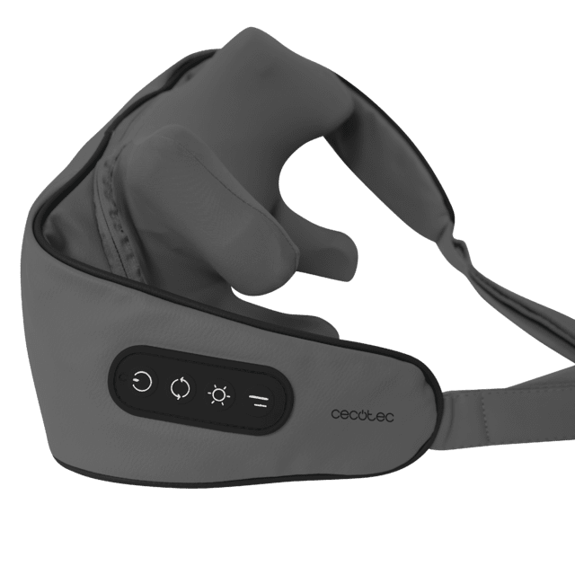 Gray neck massager with control panel on a green background