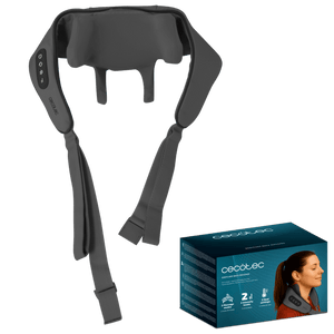 Gray neck massager with packaging on a transparent background