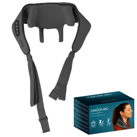 Gray neck massager with packaging on a transparent background