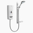 Shower system with control panel and shower head on a white background