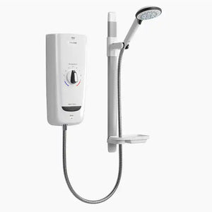 Shower system with control panel and shower head on a white background