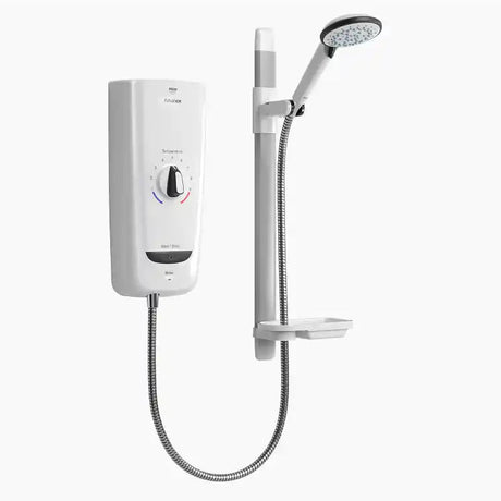 Shower system with control panel and shower head on a white background