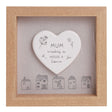 Heart-shaped ceramic plaque with 'Mum makes a house a home' text in a wooden frame.