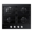 Samsung 60cm black glass gas hob with four burners and stainless steel control knobs