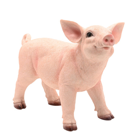 Naturecraft Standing Pig 24.5cm NC1327 - Realistic pink resin pig figurine with detailed facial features and hooves, standing pose against white background