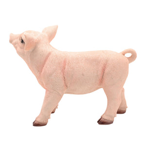 Standing pig figurine in pale pink with textured fur detail and brown hooves, Naturecraft design, 24.5cm height, side profile view against white background