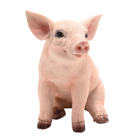 Naturecraft Sitting Pig 23.5cm NC1328 - Realistic pink resin pig figurine with detailed features, standing upright on brown hooves against white background