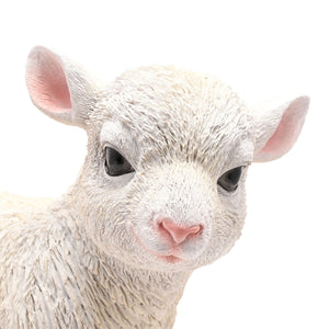 White standing lamb figurine with pink inner ears and nose, 29cm Naturecraft collectible, realistic textured wool detail on white background