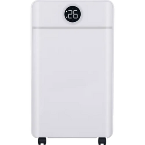 White Masterplug Puredry SmartEnergy 3-in-1 dehumidifier air purifier with digital display showing 26 degrees and black feet
