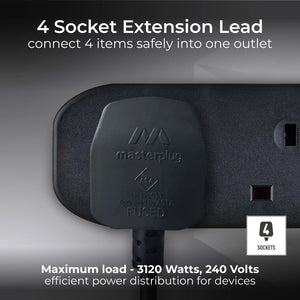 Masterplug 4 Gang 2 Metre Extension Lead - Black | BFG210NB-MP