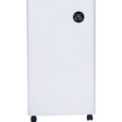 White Masterplug Puredry SmartEnergy 3-in-1 dehumidifier with digital display showing 26, featuring air purifier and ioniser functions, standing on black caster wheels