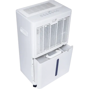White Masterplug Puredry SmartEnergy 20 litre dehumidifier with ventilation grilles on top, front-facing water collection tank with dark blue indicator strip, and carry handles on sides, shown against white background