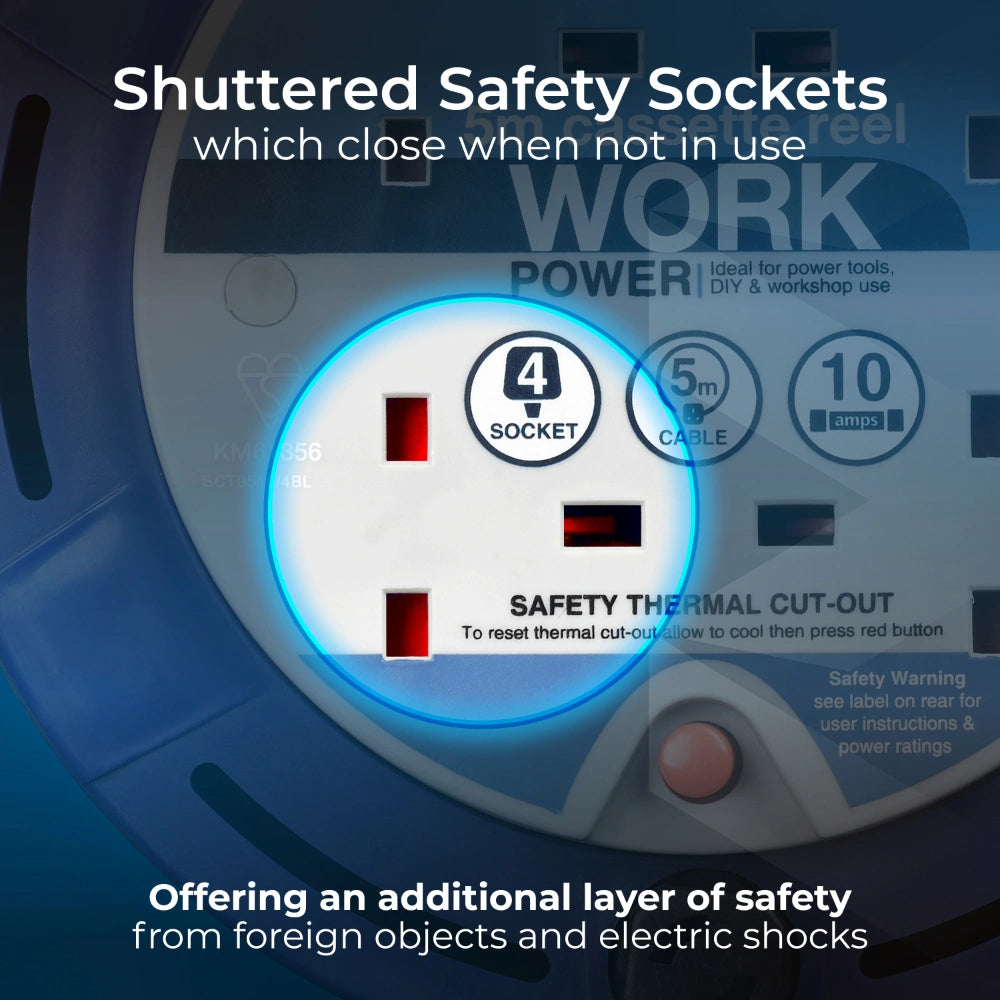 Masterplug 4 Socket 5 Metre Cable Extension Reel 10amp | SCT0510/4BL-MP