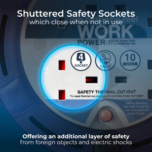 Masterplug 4 Socket 5 Metre Cable Extension Reel 10amp | SCT0510/4BL-MP