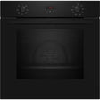 Neff N30 built-in electric single oven in black with CircoTherm technology, featuring digital display showing 1230 temperature, rotary controls on control panel, and closed oven door with interior visible