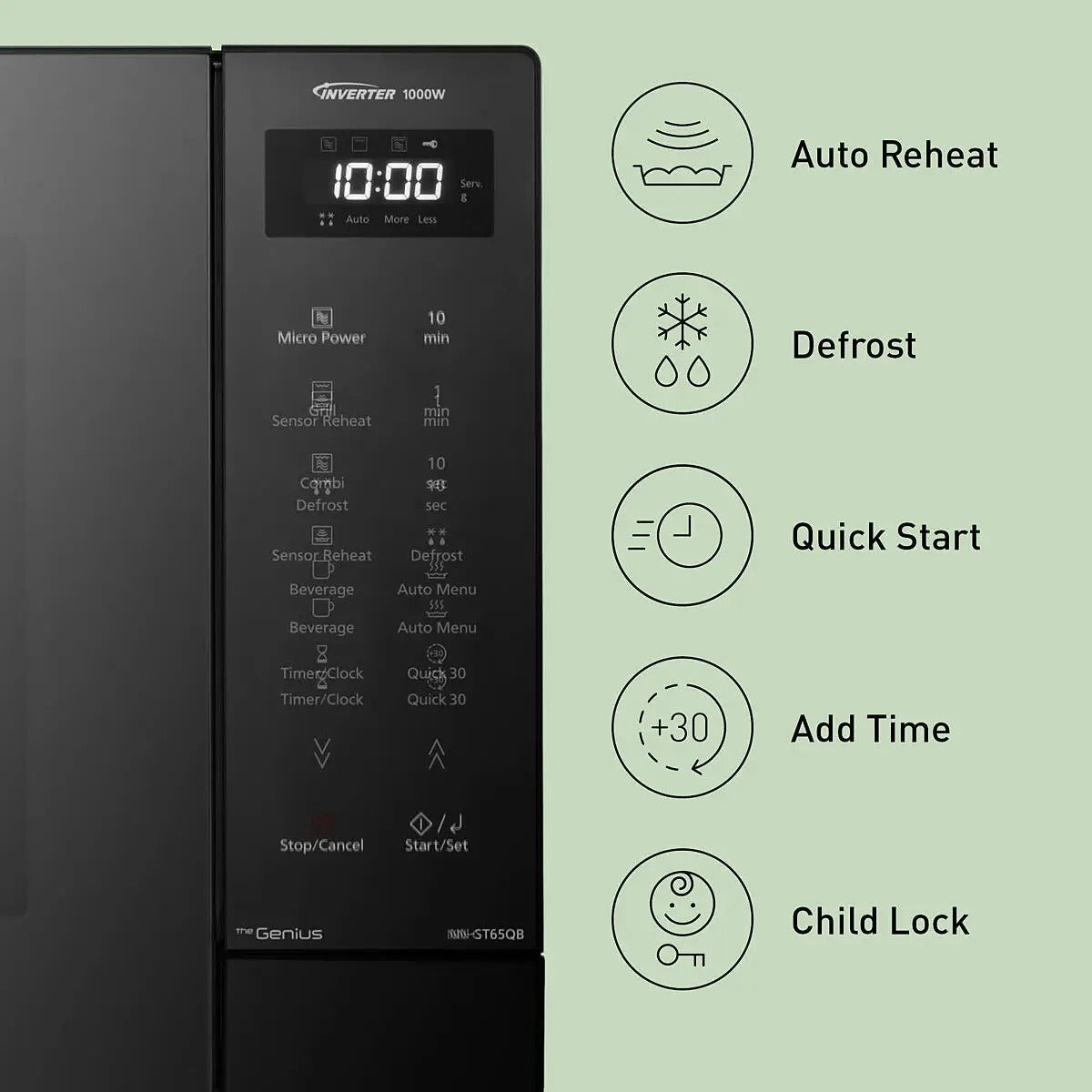 Panasonic 32 Litre 1000w Invertor Solo Microwave - Black | NN-ST65QBBPQ