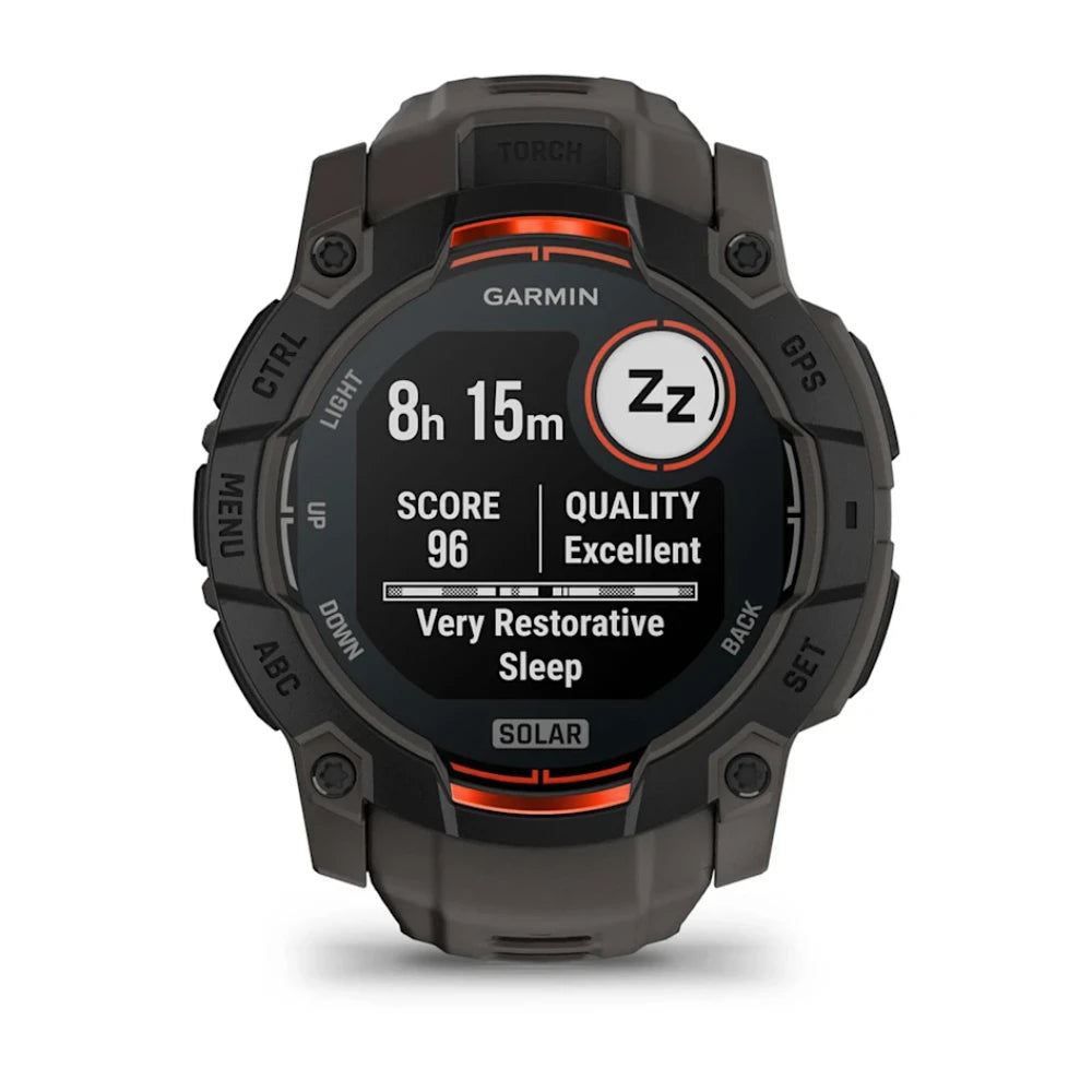 Garmin Instinct 3 50mm Smart Fitness Watch - Solar Black with Charcoal Silicone Band | 49-GAR-010-02935-00