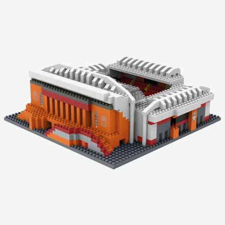 LEGO model of a stadium with orange, gray, and white colors on a white background