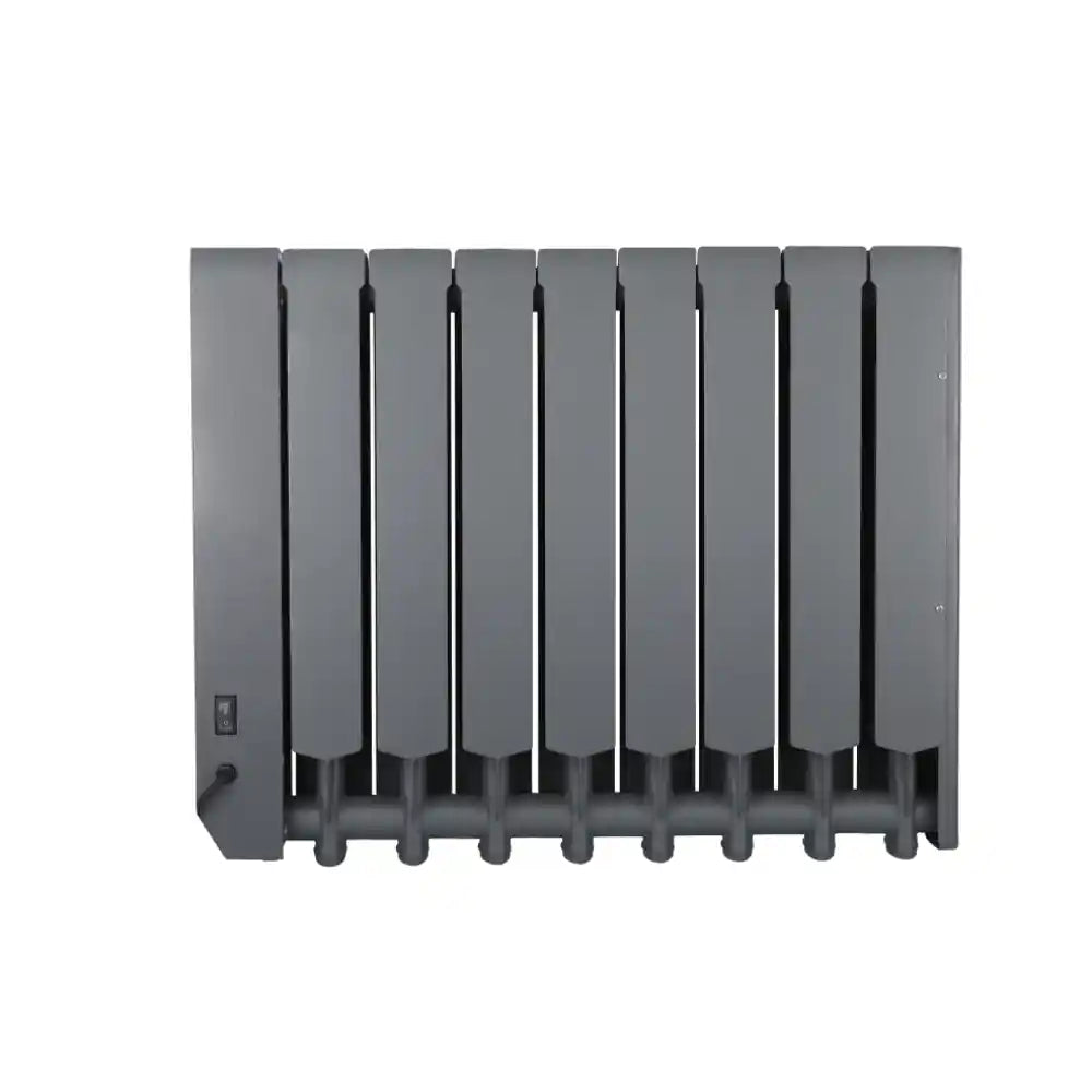 Masterplug SmartEnergy 1500W grey oil filled wall mounted radiator with nine vertical columns and control panel on left side