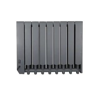 Masterplug SmartEnergy 1500W grey oil filled wall mounted radiator with nine vertical columns and control panel on left side